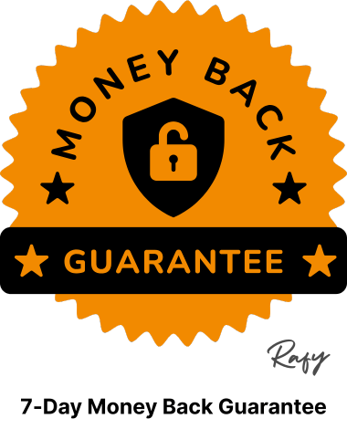 Orange seal icon showing 7-day money back guarantee with lock