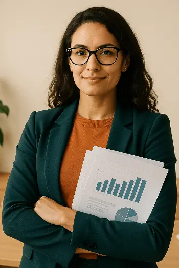 Person holding a printed report with bar chart and performance metrics, representing a WordPress website audit and technical analysis.